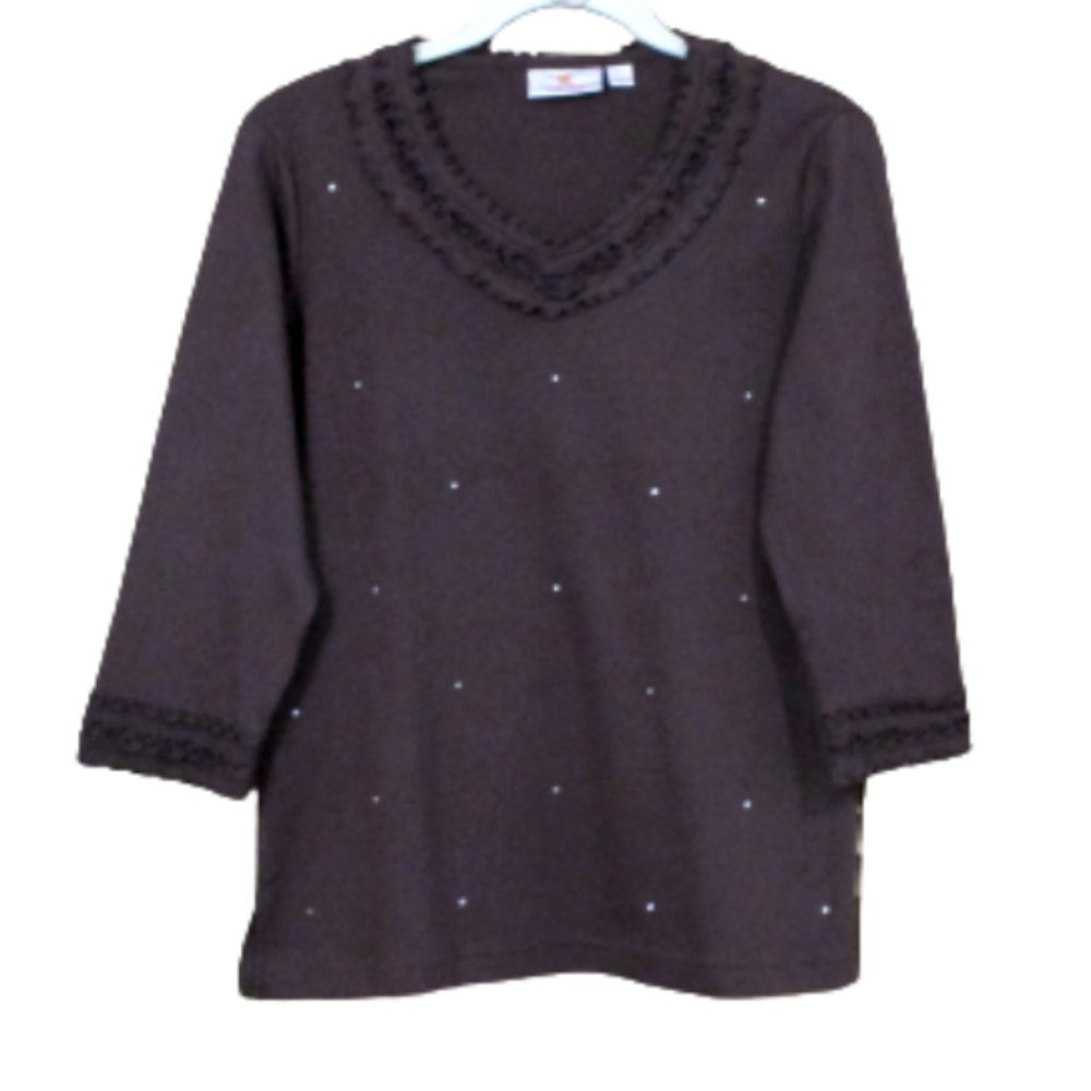 Quacker Factory Sparkle & Shine Lettuce Edge T-Shirt XXS